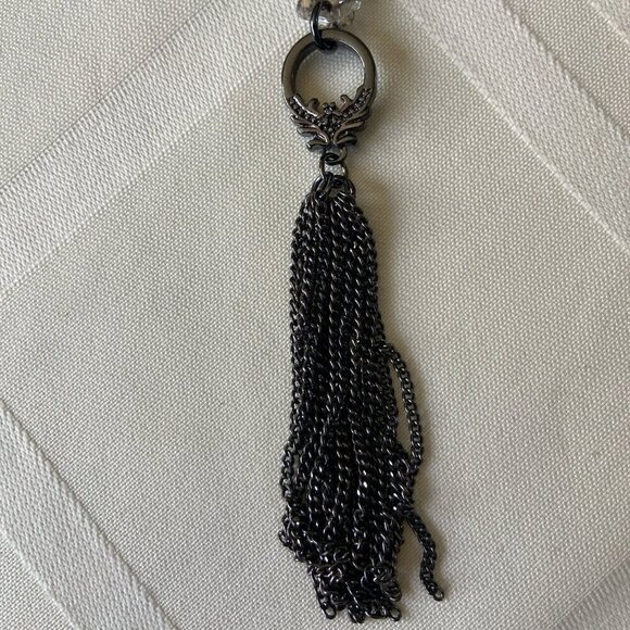 Marlyn Schiff Long Beaded Chain Tassel Necklace Silver Gray One Size - Picture 4 of 9